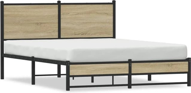 vidaXL Metallbett in Sonoma-Eiche ohne Matratze, Farbe: Braun, B/T/H: 150 x 200 x 91,5 cm - Bild 1