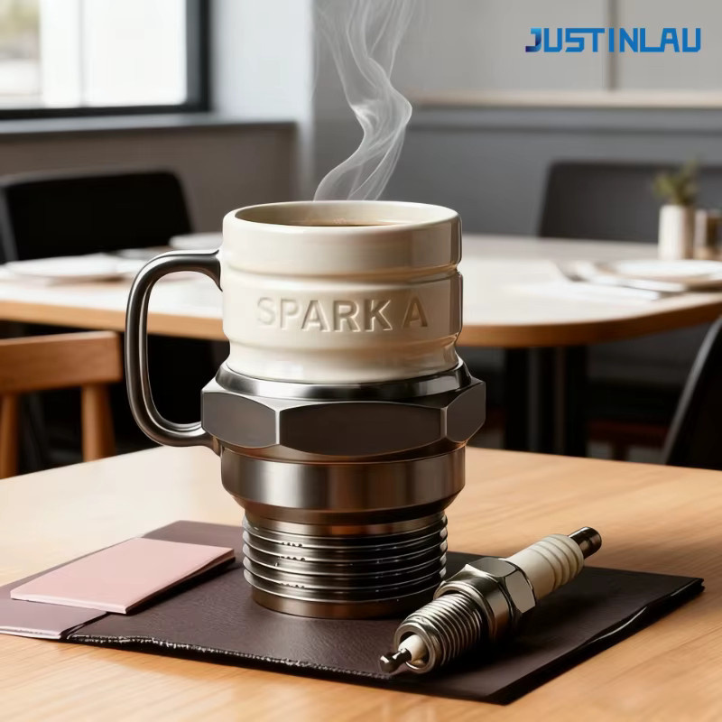 JUSTINLAU Kaffeebecher aus Edelstahl im Zündkerzen-Design, Weiß, 300 ml - Bild 2