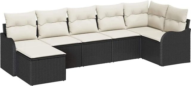 vidaXL Garten-Sofa-Set aus Poly Rattan mit Kissen, 7-teilig, Schwarz-Creme - Bild 1
