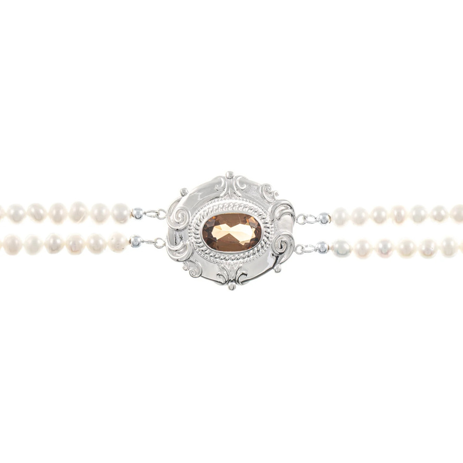 Collier Choker 925 Silber, Zirkonia, cognac, Perle, Damen - Bild 1