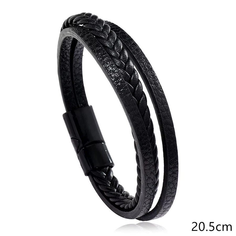 Noter Armband, Leder, 3 Schichten, Magnetische Schnalle, Schwarz, Herren - Bild 3