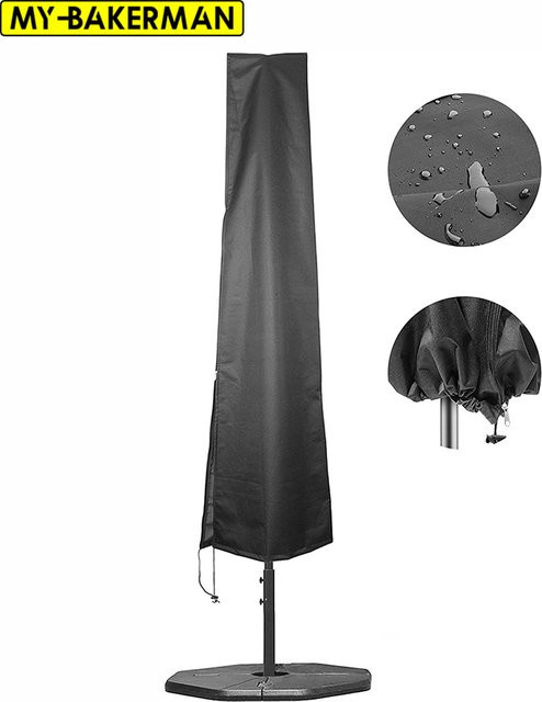 Wasserdichte Regenschirmabdeckung aus schwarzem 210D Polyester mit Reißverschluss für Terrassen- und Marktschirme - Bild 1