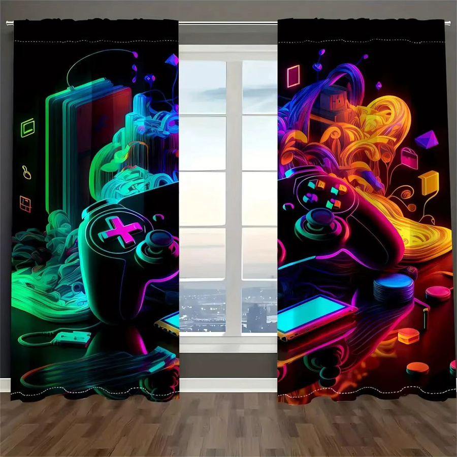 VIKAMA 2-teiliges Neon-Spielmaschinenvorhänge aus Polyester, Mehrfarbig, B/H: 150 x 70 cm - Bild 5