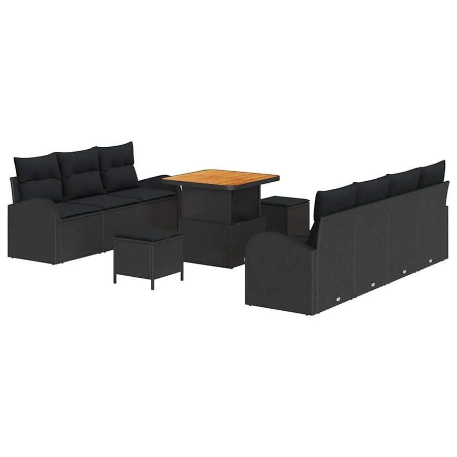 vidaXL Garten-Sofa-Set aus Poly-Rattan in Schwarz mit 10 Teilen und Kissen im modernen U-Shape Design - Bild 2