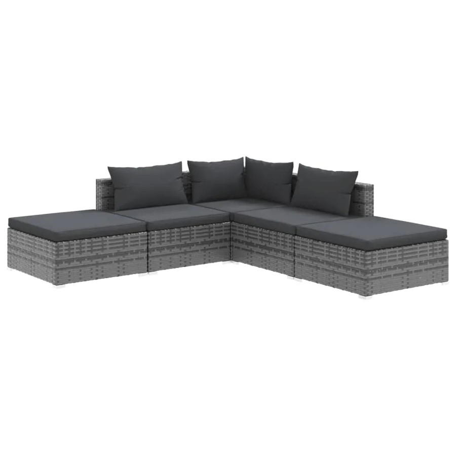 vidaXL 5-tlg Garten-Lounge-Set in L-Form aus Poly Rattan und Metall, Anthrazit Grau mit Kissen und Ottoman - Bild 2