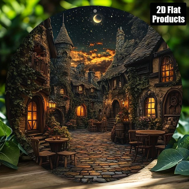 Rundes Aluminium-Metallschild Potdemiel mit Nachtthema und Mond-Motiv, Mehrfarbig, Durchmesser: 20 cm - Bild 1