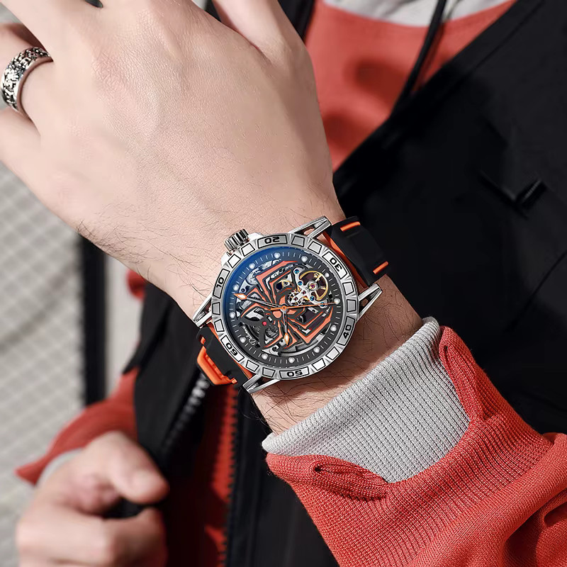 dulunwe Armbanduhr, Automatik, Skelett, Edelstahl, Silikon, Herren - Bild 4