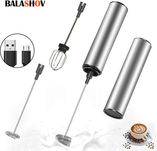 BALASHOV Elektrischer Milchaufschäumer Mini USB wiederaufladbar Handheld Schaumschläger in Silber - Bild 1