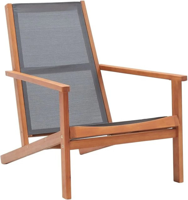 vidaXL Garten-Loungestuhl aus Eukalyptus Massivholz und Textilene in Grau, B/T/H: 64 x 92 x 83 cm - Bild 1