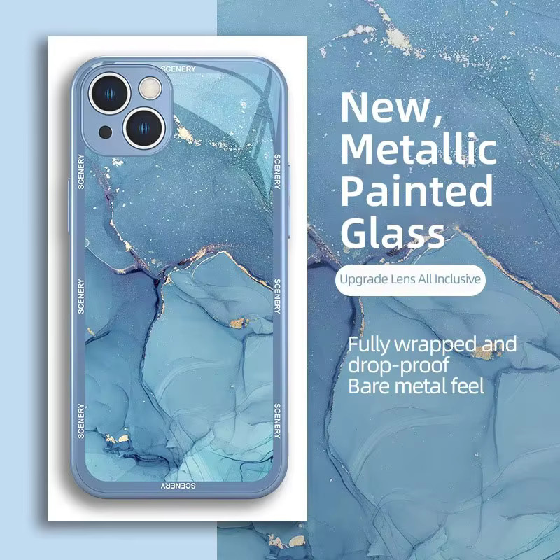 Silikon Handyhülle mit Marmor Kunst Mode Muster und Spiegel für Apple iPhone 15 14 13 12 11 Pro Max Mini X XR XS 7 8 Plus in Blau - Bild 2