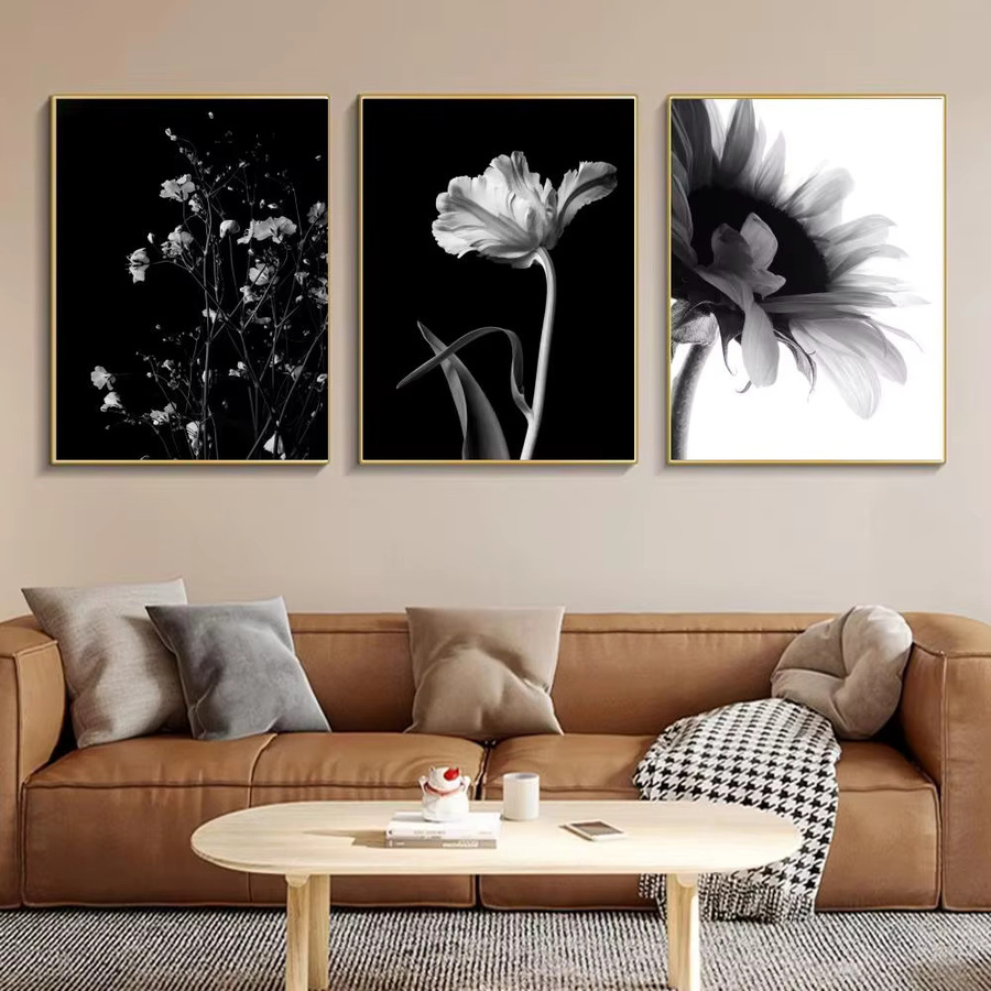 Potdemiel Wandkunst Leinwandmalerei mit floralem Motiv in Schwarz und Weiß im skandinavischen Design - Bild 4