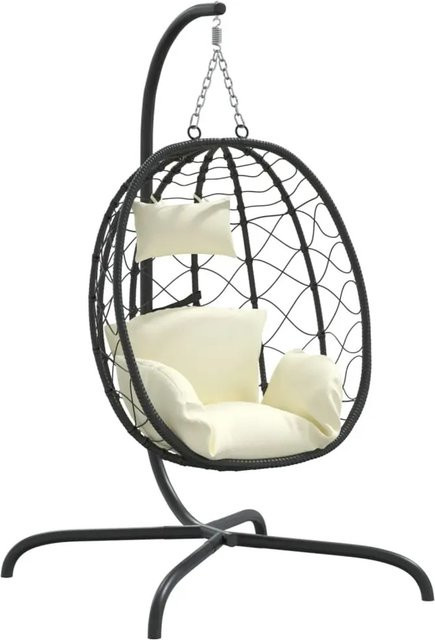 vidaXL Hängesessel Ei mit Kissen in Cremeweiß aus Poly Rattan und pulverbeschichtetem Stahl - Bild 1