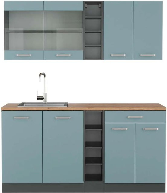 Vicco R-Line Singleküche modern in Blau-Grau und Anthrazit mit Eiche-Optik, Breite: 160 cm - Bild 1