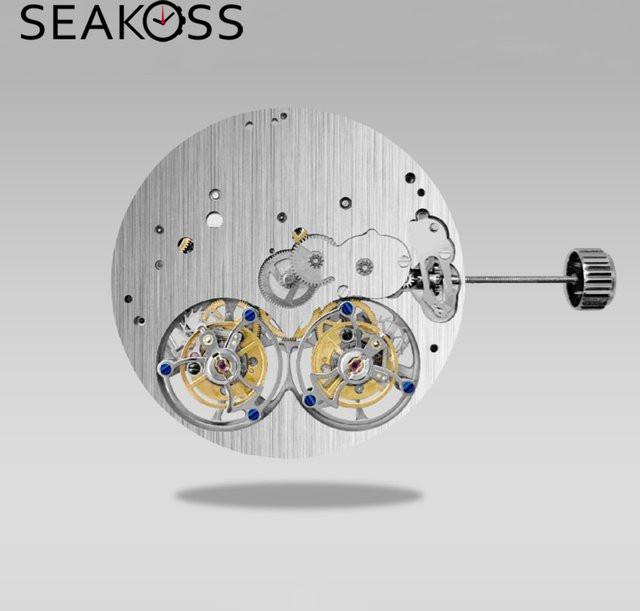 SEAKOSS Analoguhr, Doppel-Tourbillon-Uhrwerk, Handaufzug, Edelstahl, Silber, Unisex - Bild 1