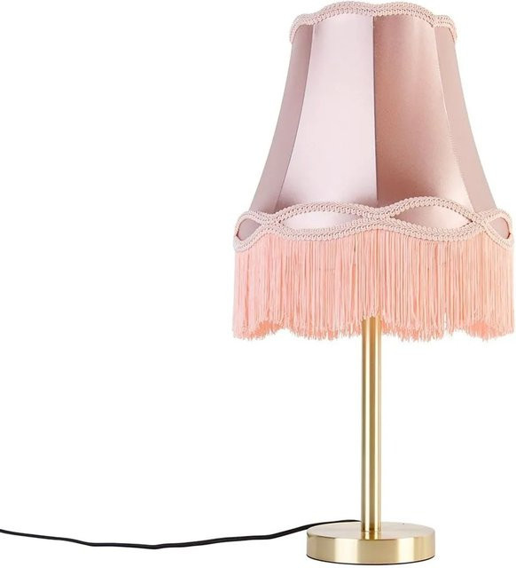 QAZQA Simplo Klassische Tischlampe aus Messing mit rosa Stoffschirm, dimmbar, Höhe: 30 cm - Bild 1