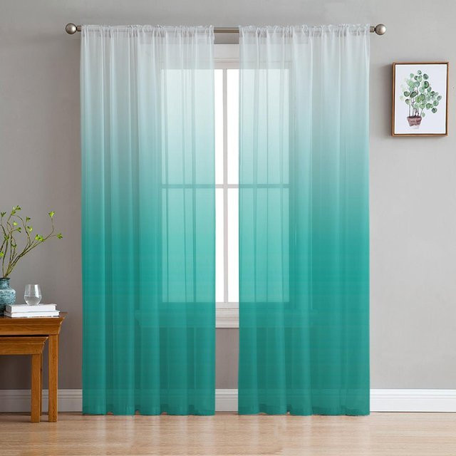 Transparenter Chiffon-Vorhang mit Farbverlauf in Lila und Türkis, B/H: 100 x 250 cm - Bild 1