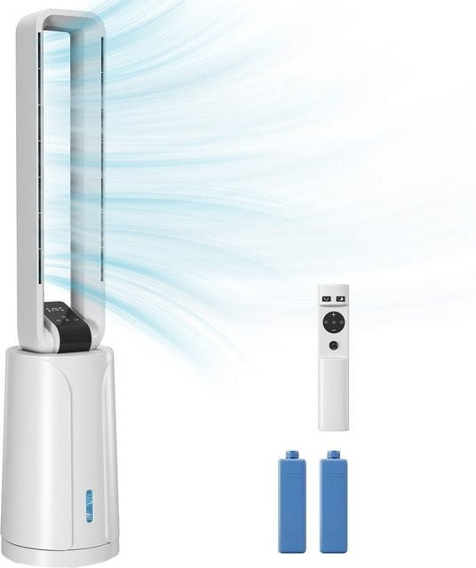 HOMCOM 3-in-1 Verdunstungsluftkühler mit 1,7 l Wassertank und 2 Kühlakkus, Weiß, Höhe: 109 cm - Bild 1