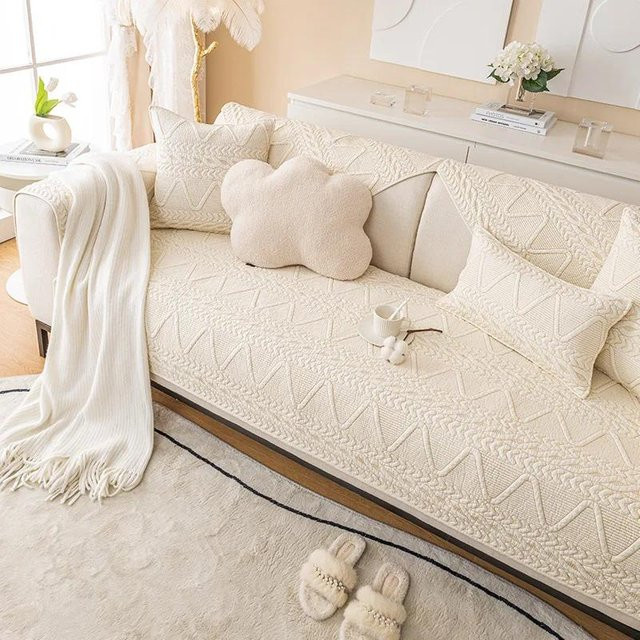 Modernes Sofakissen aus gewaschener Baumwolle mit Jacquard-Bezug, Beige, 45 x 45 cm - Bild 1