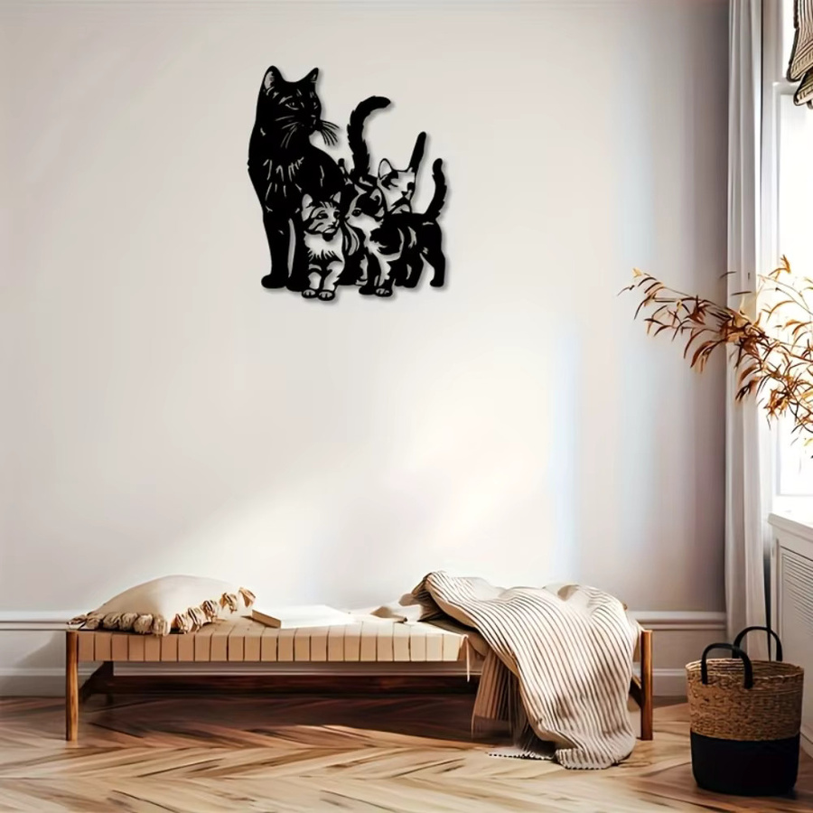 CIFBUY Wandskulptur Katze mit 3 Kätzchen aus schwarzem Eisen als moderne Wanddekoration - Bild 4