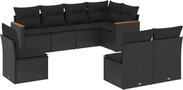 vidaXL 8-teilige Garten-Sofagarnitur aus Poly-Rattan in Schwarz mit Kissen und Stauraum - Bild 1