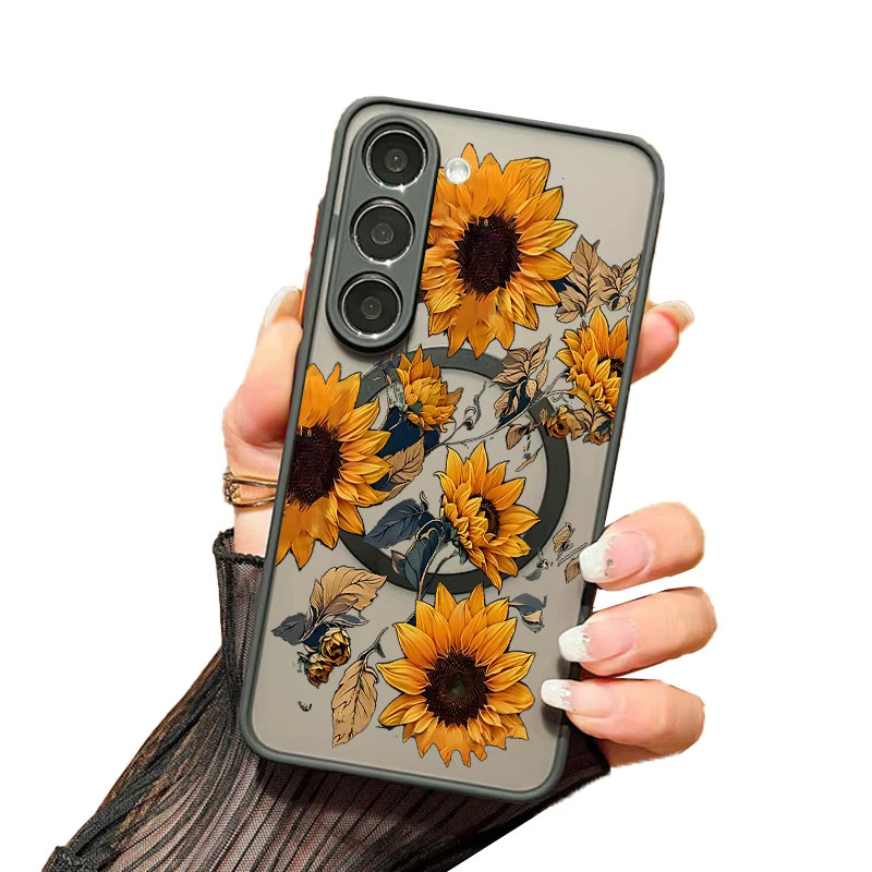 Sonnenblumen Handyhülle mit MagSafe Magnet für Samsung Galaxy S25 S24 S23 S22 S21 Ultra Plus FE in Schwarz und Mehrfarbig als Hard Cover - Bild 3