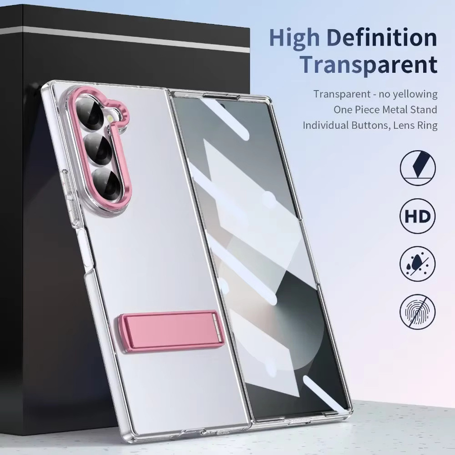 Transparente Handyhülle mit galvanisierter Halterung für Samsung Galaxy Z Fold 6 5 4 3 5G in Pink - Bild 2