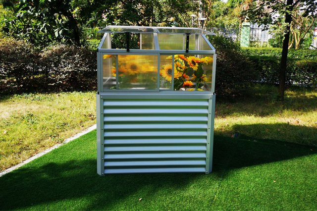 OUTFLEXX Set Hochbeet mit Aufsatz und Schiebetüren, Silber, Aluminium-Zink-Stahl, Aluminium und Polycarbonat - Bild 1