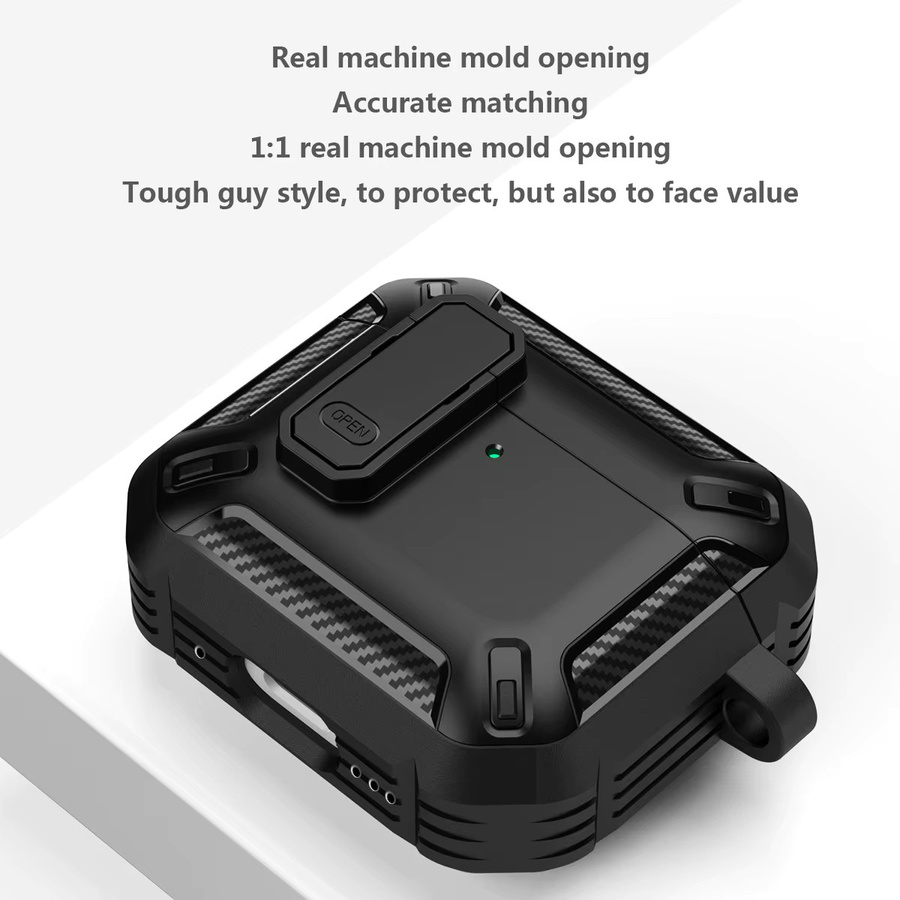 DO AS YOU WISH Stoßfeste Schutzhülle für Apple AirPods Pro 1 2 3 in Schwarz mit Schlüsselanhänger - Bild 4