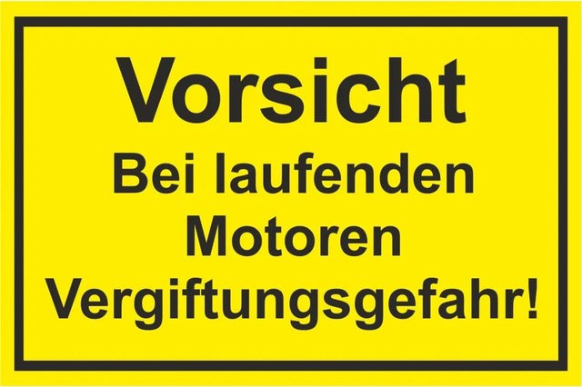 Warn- und Hinweissschild Vorsicht bei aufden Motor PST, Gelb, B: 30 cm, H: 20 cm - Bild 1