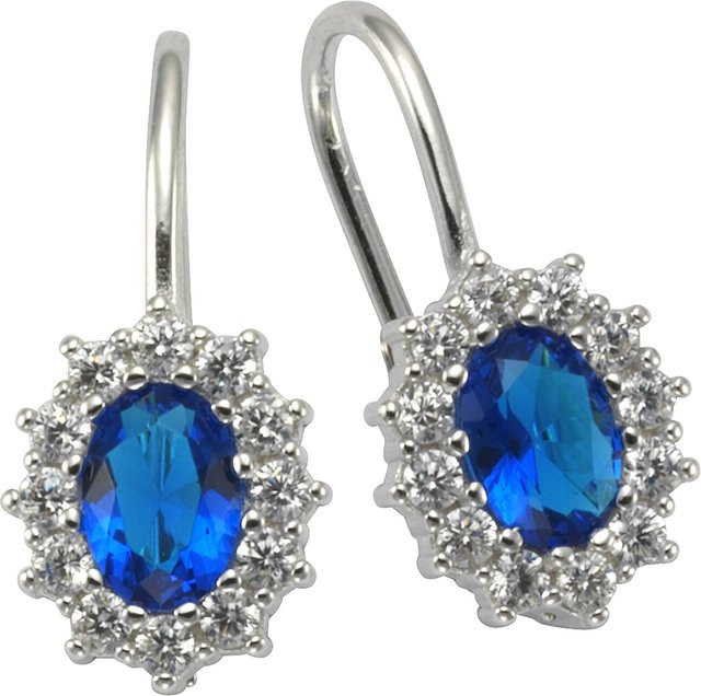 Zeeme Ohrringe 925 Silber, rhodiniert, Glasstein, blau & weiß, Damen - Bild 1