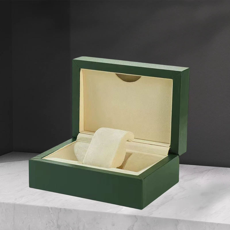 Staubdichte Armbanduhr-Display-Box aus grünem PU-Leder und Holz für Schmuck wie Halsketten und Armbänder, Unisex - Bild 1