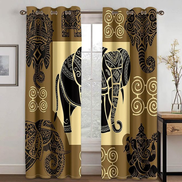 Vorhang mit ethnischem afrikanischem Muster und Aztek-Design, halbtransparent, Mehrfarbig, B/H: 135 x 165 cm - Bild 1