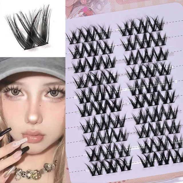 JIEFUXIN W-Lashes 3D Cluster Wimpern, 60 Stück, Black, Unisex - Bild 1