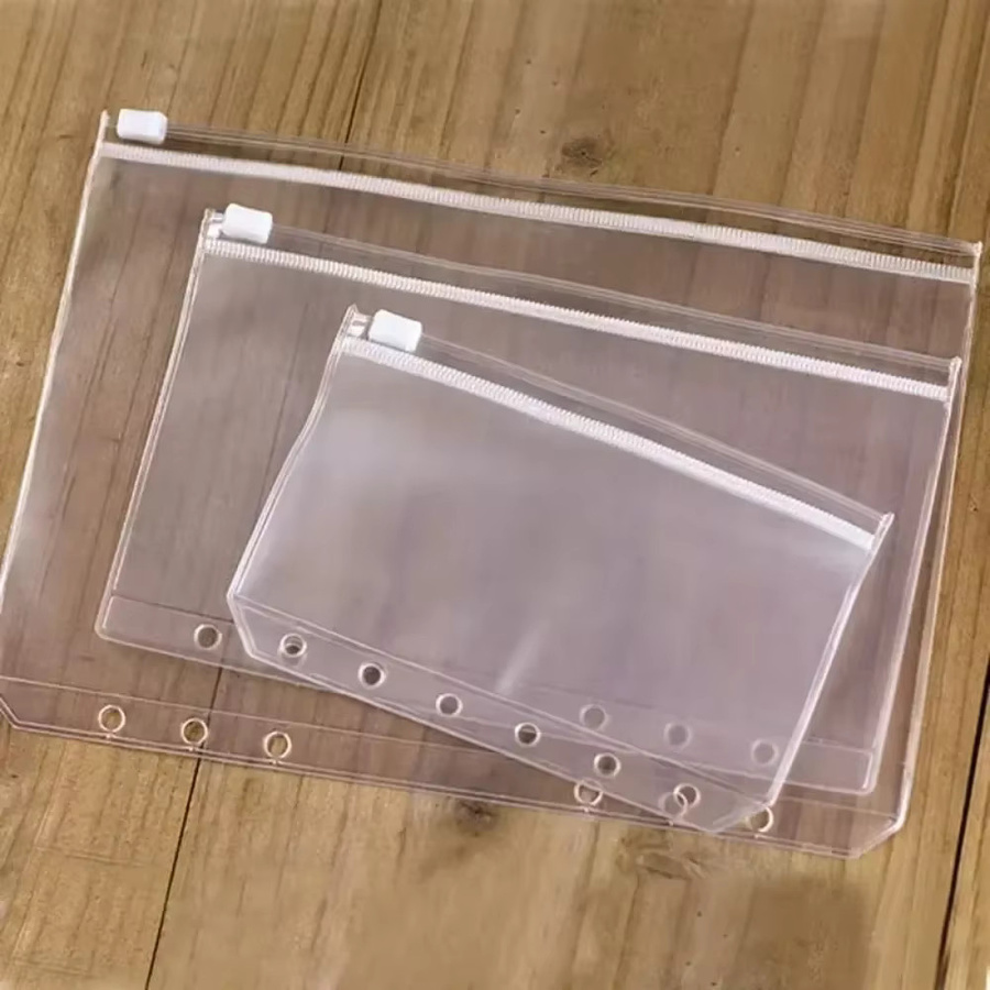 10 Stück wasserdichte PVC Binder Taschen mit Reißverschluss für 6 Ring Ordner und Notebooks in A5, transparent - Bild 3