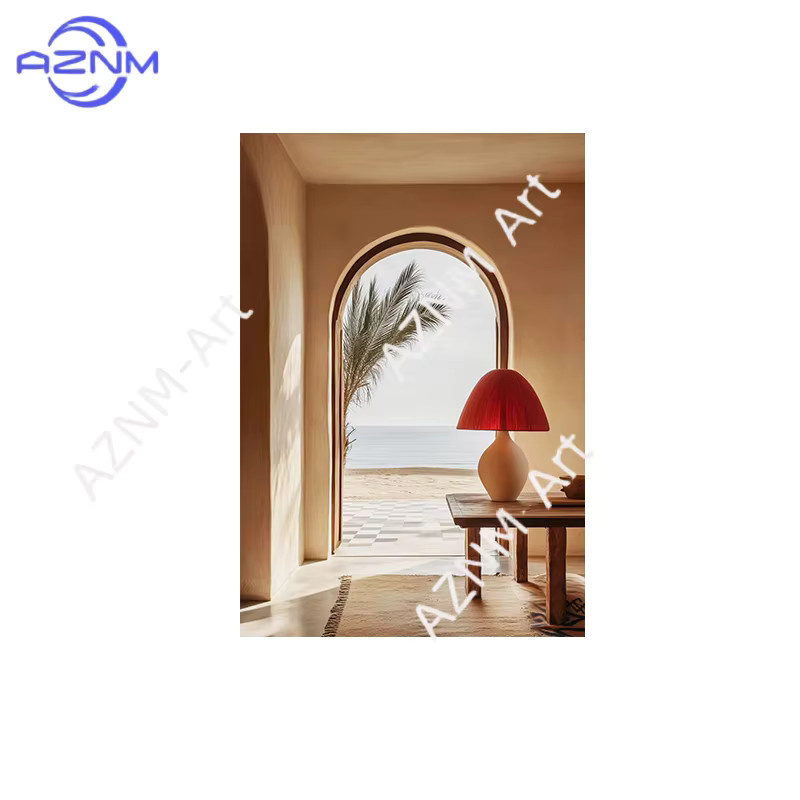 AZNM Leinwandgemälde Mediterranes Interieur Bogenförmige Tür und Pool Wanddekoration in Beige, Abstract Poster Druck für dein Wohnzimmer - Bild 2