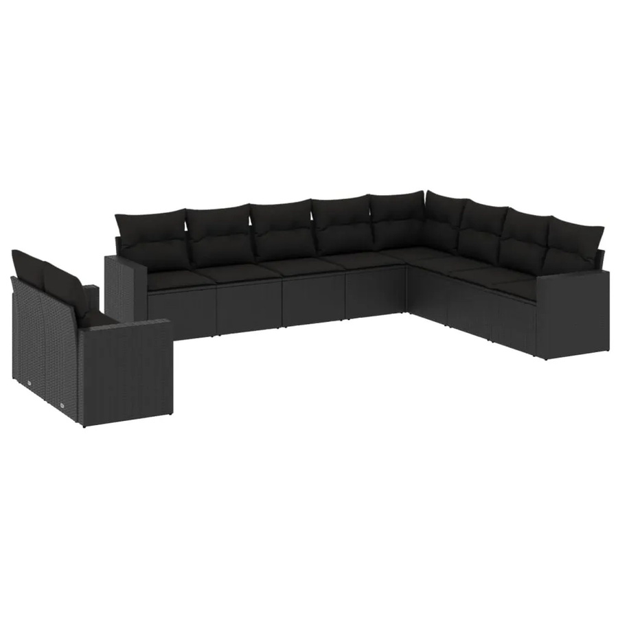 vidaXL 10-tlg. Garten-Sofagarnitur in L-Form aus Polyrattan mit Kissen, Schwarz - Bild 2