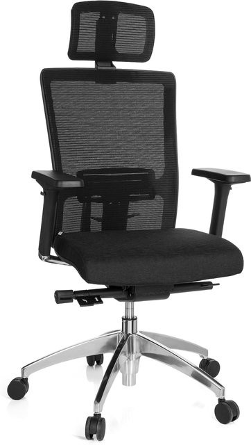 hjh OFFICE Profi Bürostuhl ASTRA LUX in Schwarz mit Stoff- und Netzstoff, Kopfstütze, verstellbarer Sitztiefe und Armlehnen - Bild 1