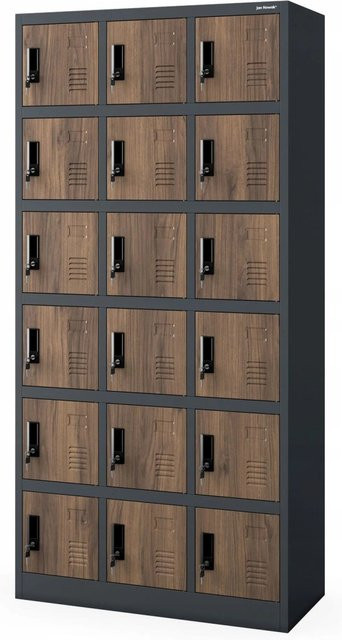 JAN NOWAK Spind Schließfachschrank KAROL ECO DESIGN mit 18 Fächern, Anthrazit und Nussbaum, H x B x T: 185 x 90 x 40 cm - Bild 1