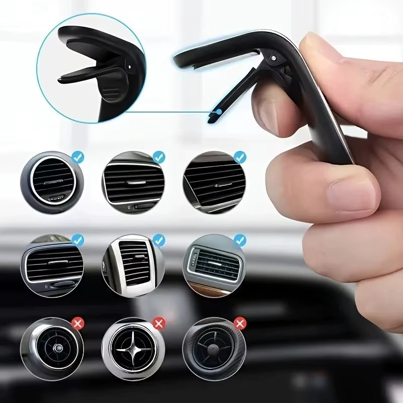 Magnetischer Auto-Handyhalter in L-Form aus Metall für den Lüftungsschlitz, 360 Grad drehbare Universalklapphalterung für Smartphone und GPS-Navigation, Farbe: Gold - Bild 4