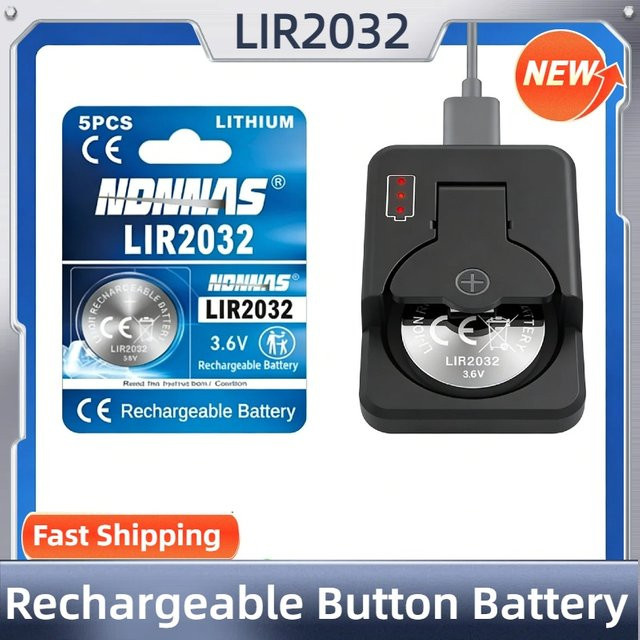 NDNNAS LIR2032 3,6V Wiederaufladbare Lithium-Knopfbatterie in Silber, kompatibel mit CR2032 für Autoschlüssel, Uhren und Fernbedienungen - Bild 1