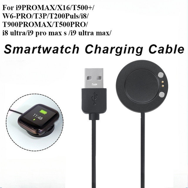 Ladekabel in Schwarz für X16, T500+, T500PRO, I9 Pro Max, T200Puls und I9 Ultra Max Smartwatches - Bild 1