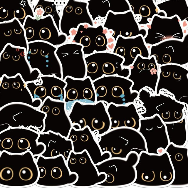 40 Stück Wasserdichte Cartoon Schwarze Katze Graffiti Aufkleber in Schwarz und Multicolour für Kühlschrank und Helm von BulingBulingStickers Shop - Bild 1