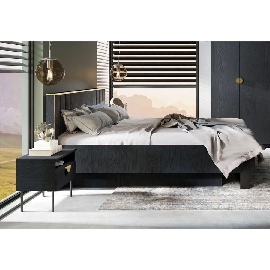 Feldmann-Wohnen Schlafzimmer-Set Mond, 3-teilig, anthrazit, modernes Design mit Samtvelours - Bild 2