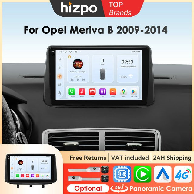 Hizpo Android AI Voice CarPlay Head Unit für Opel Meriva B 2009-2014 mit QLED Stereo Auto Radio, Multimedia Video Player und GPS in Schwarz - Bild 1