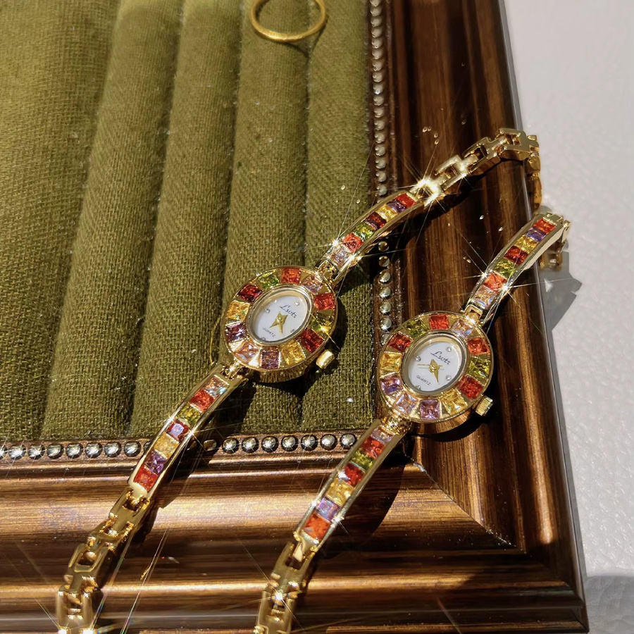 Uhrenarmband Edelstahl, Messing, Gold, Kristall, Damen - Bild 2