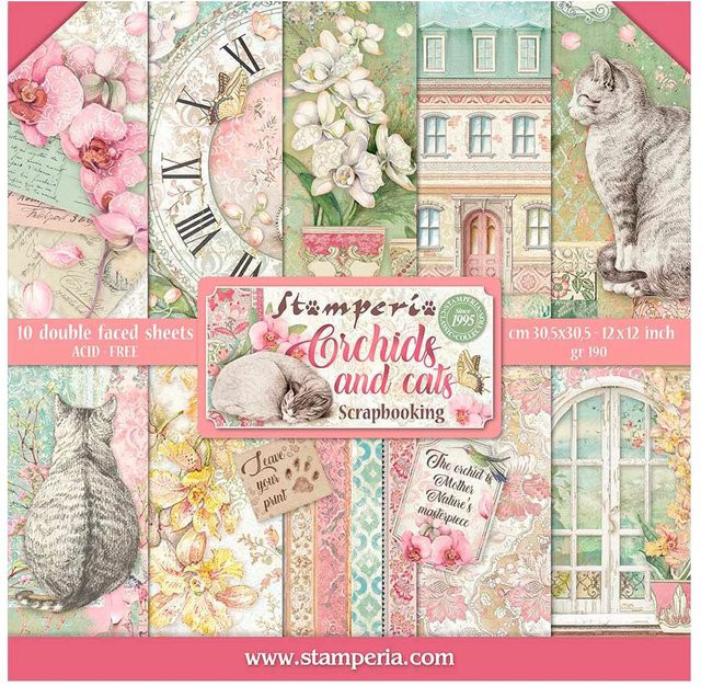 Stamperia Scrapbook-Block Katze und Orchidee in Multicolor - Bild 1