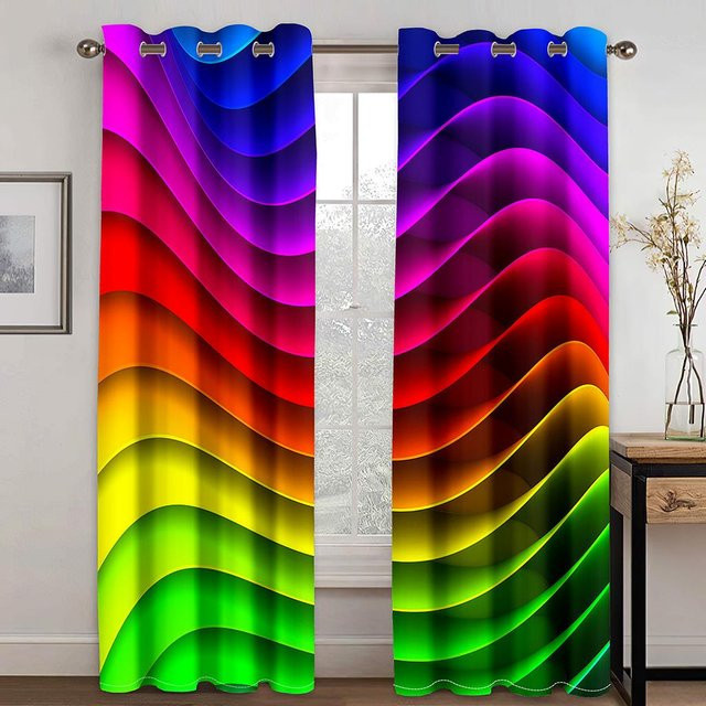 Yiran Furniture Regenbogen Fenstervorhang Set aus Polyester, halbtransparent, Mehrfarbig, B/H: 100 x 130 cm - Bild 1