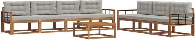 vidaXL 8-tlg. Outdoor-Sofagarnitur aus Akazienholz mit Kissen in Grau und Natur - Bild 1