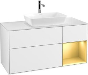 V&B Waschtischunterschrank Finion in Weiß glänzend lackiert mit goldenen Griffen, Breite: 120 cm, Tiefe: 50,1 cm, Höhe: 50,1 cm - Bild 1