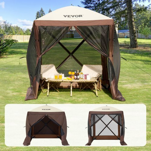 VEVOR Pop-Up-Pavillonzelt mit 4-seitigem Baldachin, Moskitonetz und 4 abnehmbaren Sichtschutz-Windtüchern, Braun - Bild 1